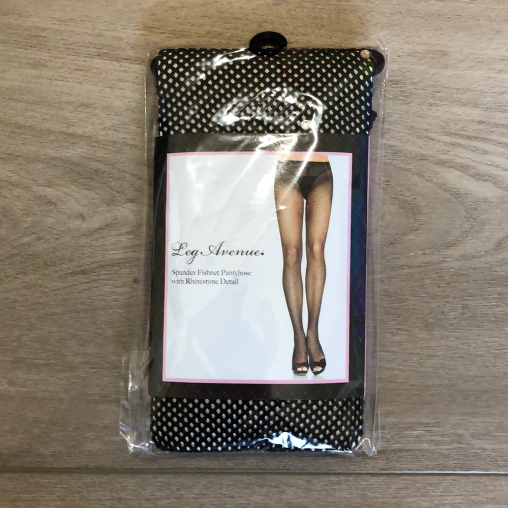 NWT Leg Avenue Black Fishnet Rhinestone Pantyhose